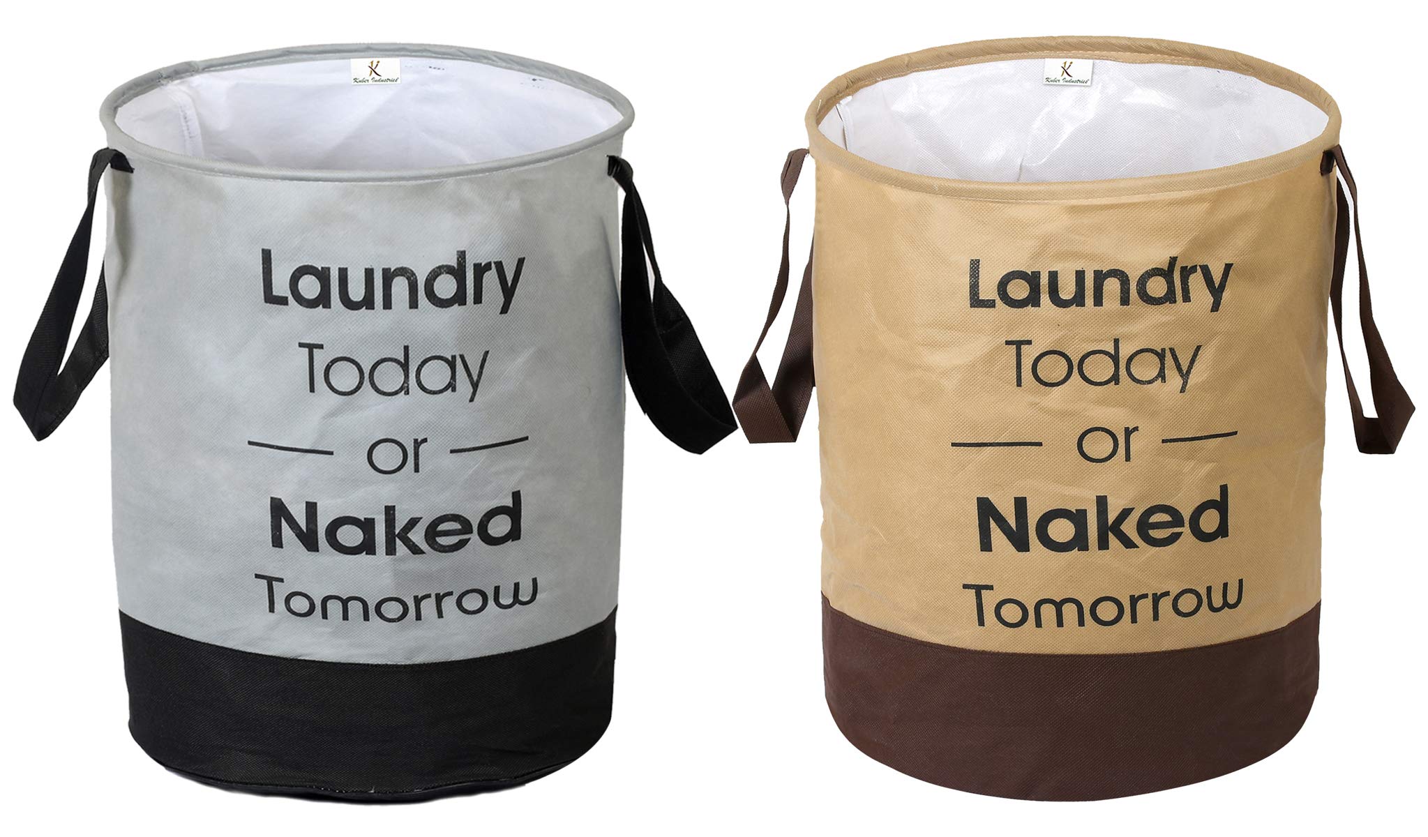 Kuber Industries Non Woven Laundry (Pack of 2) Basket with Handles | 45 Ltr | Foldable Storage Basket for Clothes & Toys | Beige & Grey