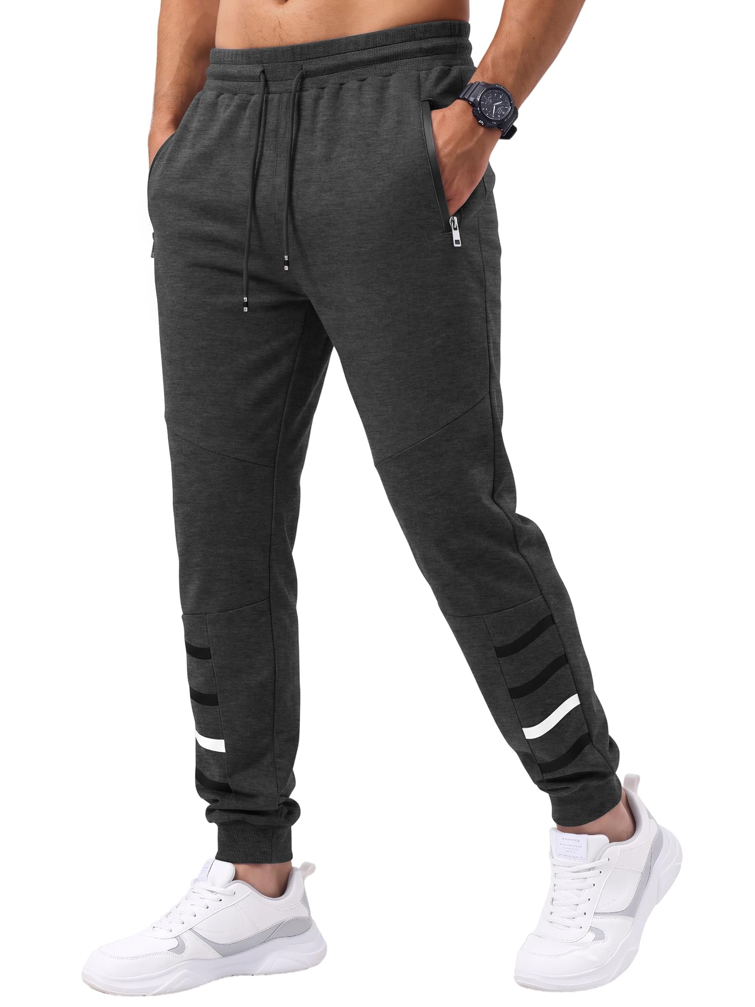 Novastellara Jogginghose Herren Baumwolle Trainingshose Sporthose Herren | Sweatpants Herren Lang Freizeithose Hosen Herren Sweathose Schwarz Grau Kordelzugbund Reißverschlusstaschen Gym Outdoor Sport