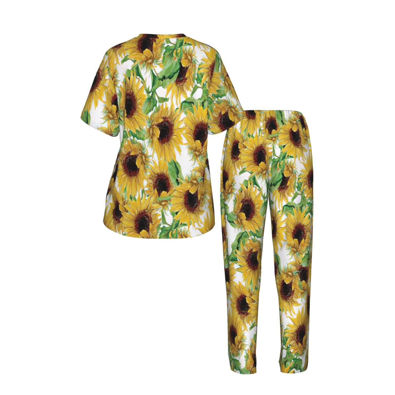 Sunflower.1 Print damska piżama z krótkim rękawem zestaw bielizna nocna letnia miękka wygodna domowa bielizna nocna