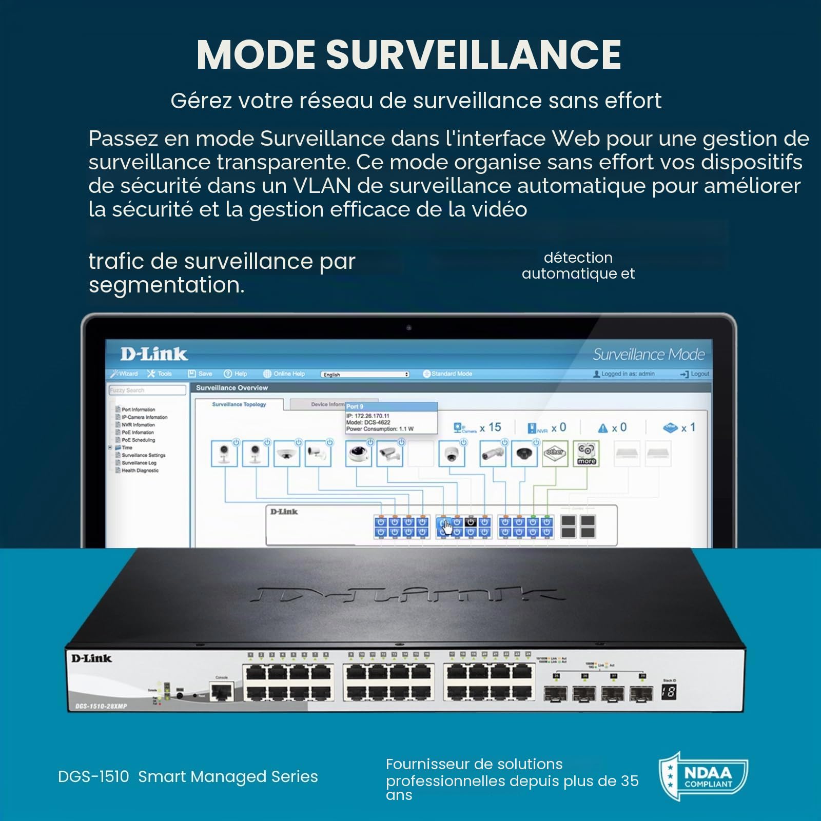 D-Link DGS-1510-28P Switch Smart Manageable 28 Ports Gigabit 10/100/1000mbps avec POE - Idéal pour Entreprise Administration et Réseaux Gérés