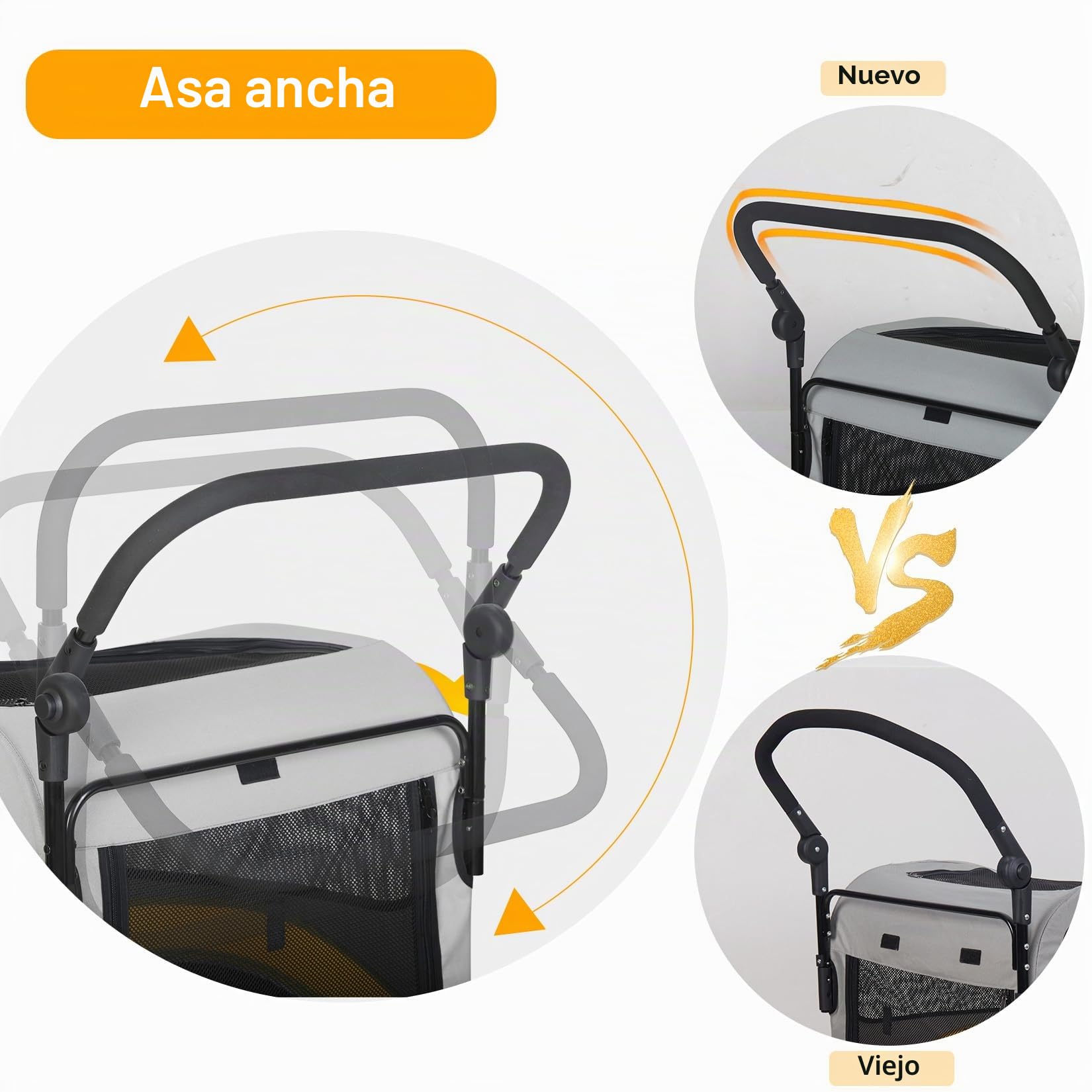 BingoPaw Carro Perro Hasta 50 kg: Carrito para Perros Paseo Extra Grandes Plegable Cochecito para Mascotas Mediano con Marco de Acero, Ruedas Amortiguadoras y Frenos, L 108 x A 74 x AL 113 cm