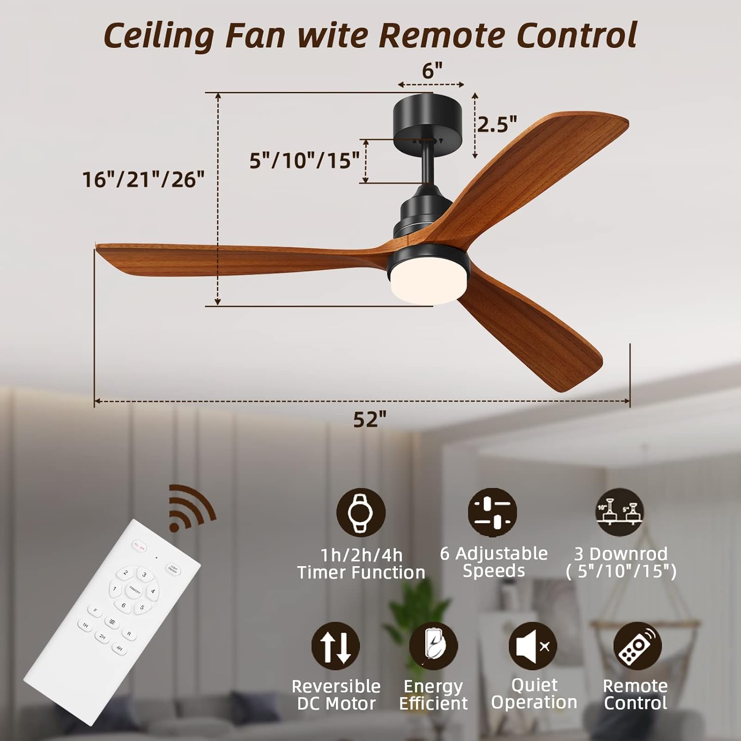 Buy Obabala Ceiling Fan Outdoor Wood Ceiling Fan with lights Remote