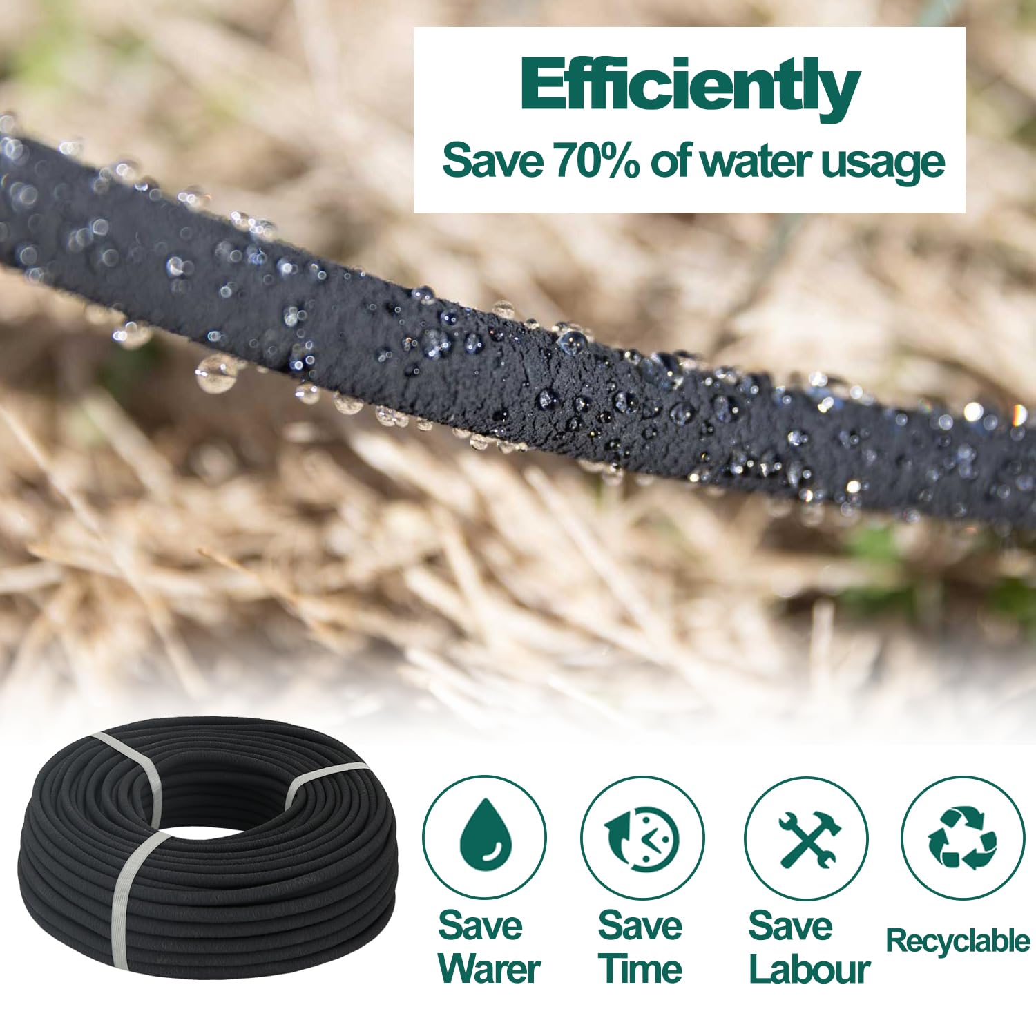 Kit di tubi per irrigazione a goccia da 61 m 1/4 '' con tubo di irrigazione a goccia da 30,5 m, 92 raccordi per irrigazione a goccia per sistema di acqua a goccia, letto da giardino, serra, patio