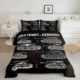 Tank Comforter Set Full, War Theme Bedding Set, Soldier Dirt Bike Camouflage Army Acting Down Comforter For Kid Boy Teen Men,Camo Vintage Style Quilt Set, Military Vehicle Duvet Set Room Decor