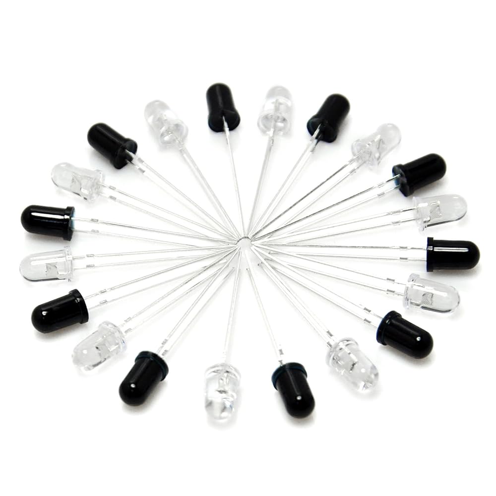 DIGISHUO 20pcs 5mm 940nm Infrared LEDs And Receivers Including 10 Emitter Diodes And 10 Receiver Diodes For 5MM Infrared Applications (Pack Of