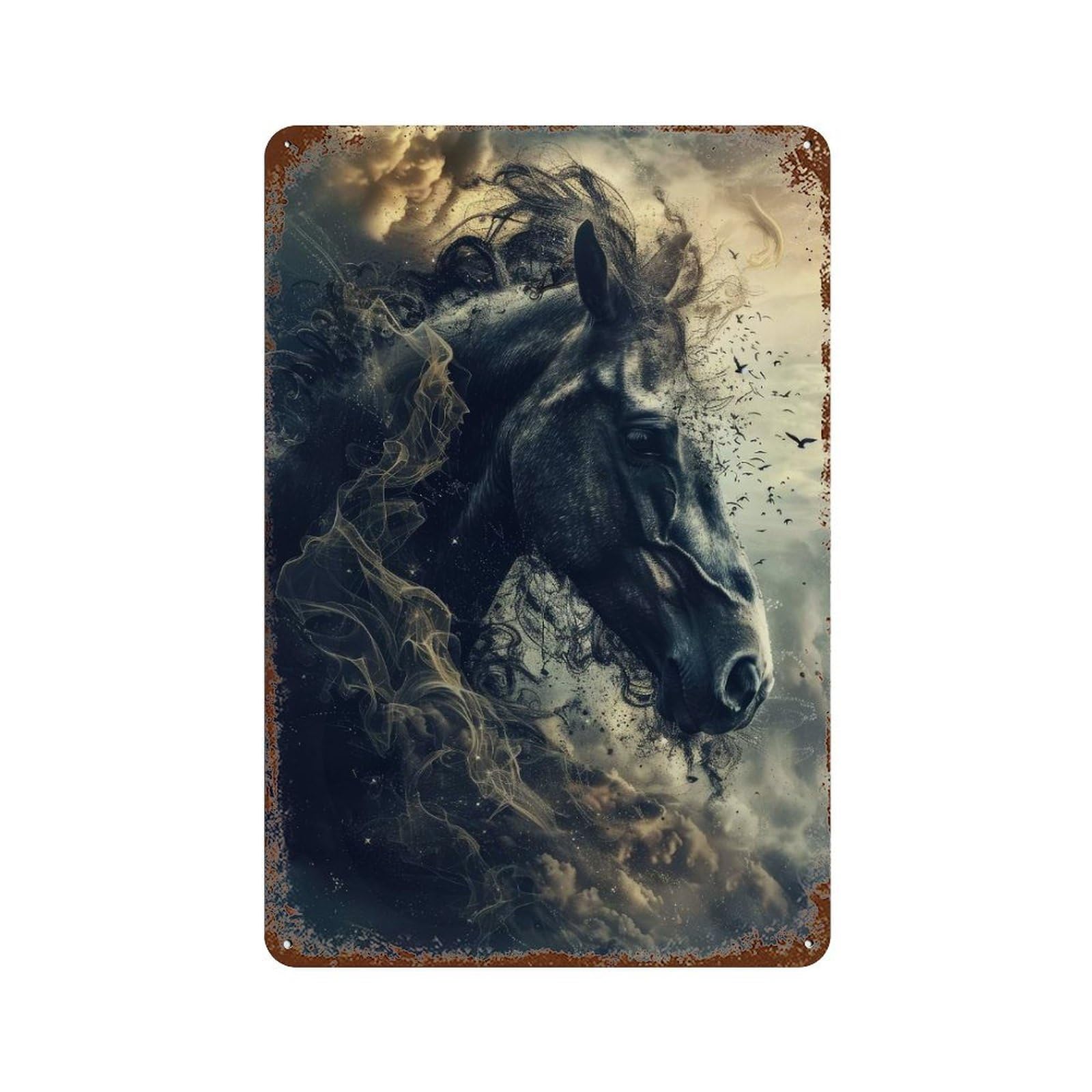 Rust Effect Surrealism Horse Decorative Tin Sign 11.8"x7.9", Rustic Home Decor for Cafe, Home Bar And Lounge Decor