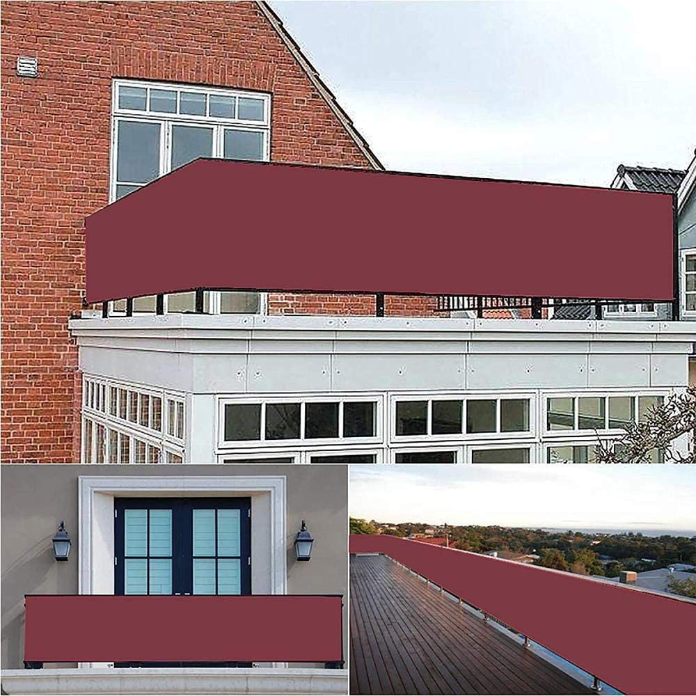 Odporny na warunki atmosferyczne zadaszenie balkonowe 145 x 400 cm – 100% ochrona prywatności 200 g/m², parawan ogrodzeniowy z linami i opaskami kablowymi, czerwona osłona ścienna