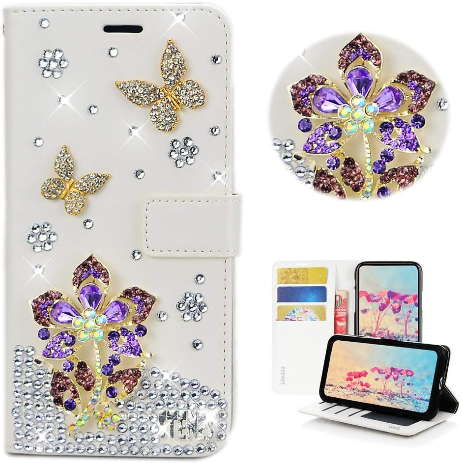 STENES Bling Wallet Phone Case Compatible with Asus ZenFone 6 - Stylish - 3D Handmade Leopard Butterfly Floral Flowers Magnetic Wallet Stand Leather Cover Case - Red