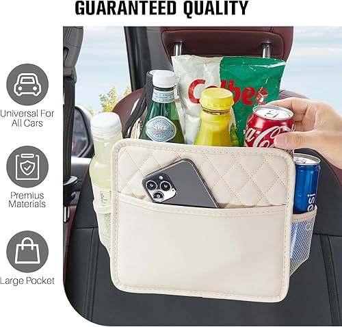 Miniatura 3 de LXUNYI Organizador de asiento de automóvil, paquete de 2 organizadores de asiento trasero de automóvil impermeables de piel sintética y bolsa de