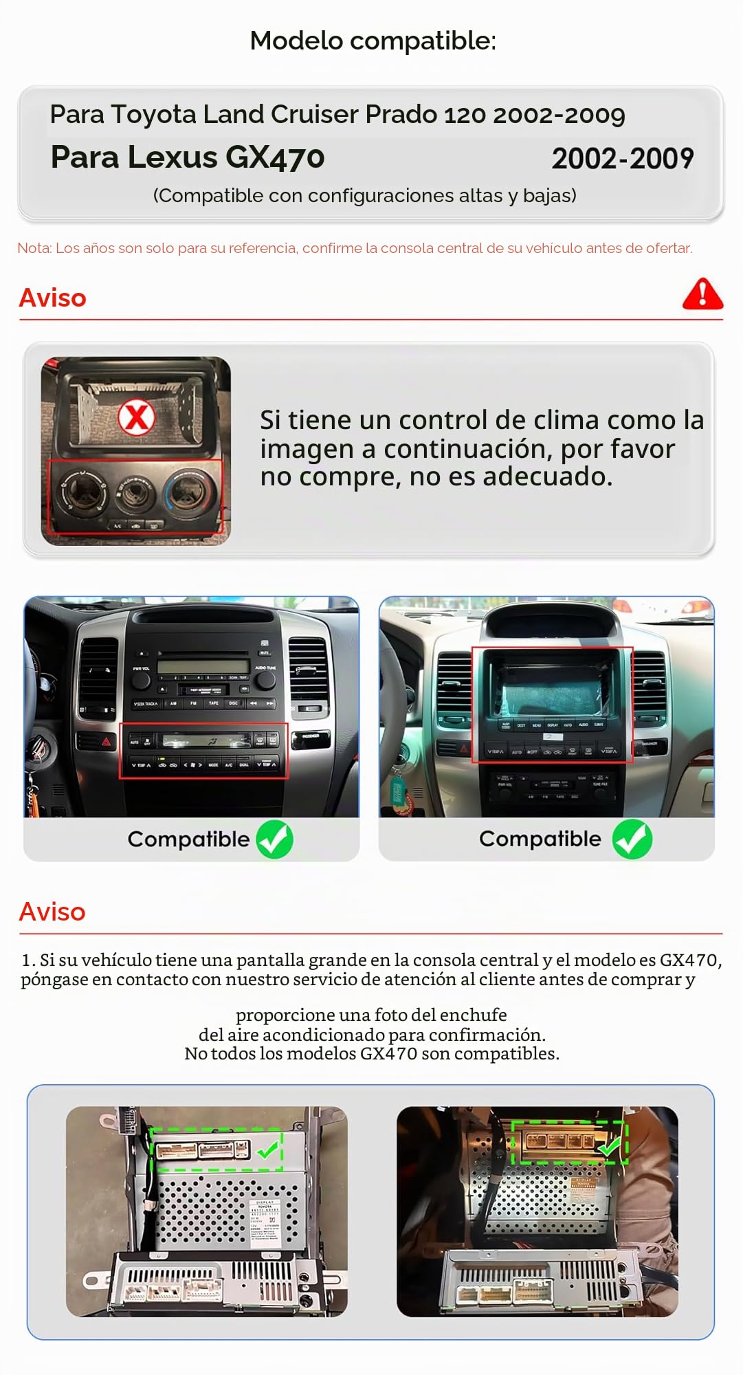 Android 14 - Radio de coche para Toyota Land Cruiser Prado 120 / Lexus GX470 2002-2009 4 núcleos 2 GB y 64 GB de memoria, compatible con coche inalámbrico / Android coche, control del volante, WiFi/4G