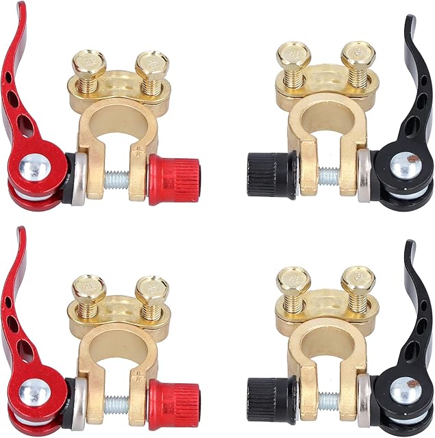 Buachois 4 Pcs Battery Terminal Connectors Clamp Heavy Duty 2 Way Positive Negative Battery Terminal Connector Quick Release Disconnect for Auto Truck