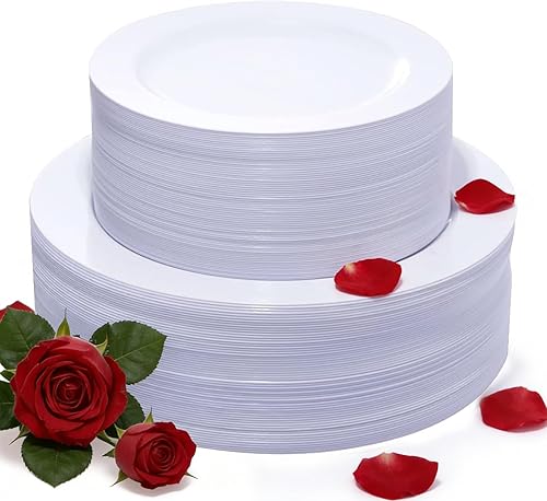 KIRE 120 platos de plástico blanco  Platos desechables blancos resistentes para fiestasbodas  Incluye 60 platos llanos de 10.25 pulgadas  60 platos