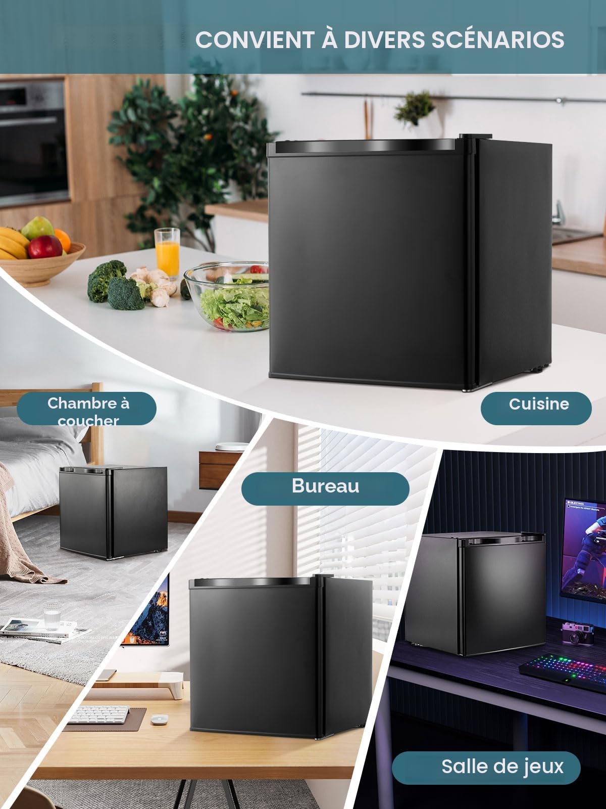 FOHERE 32L Mini Congélateur Porte Réversible Pieds Réglables Silencieux Noir