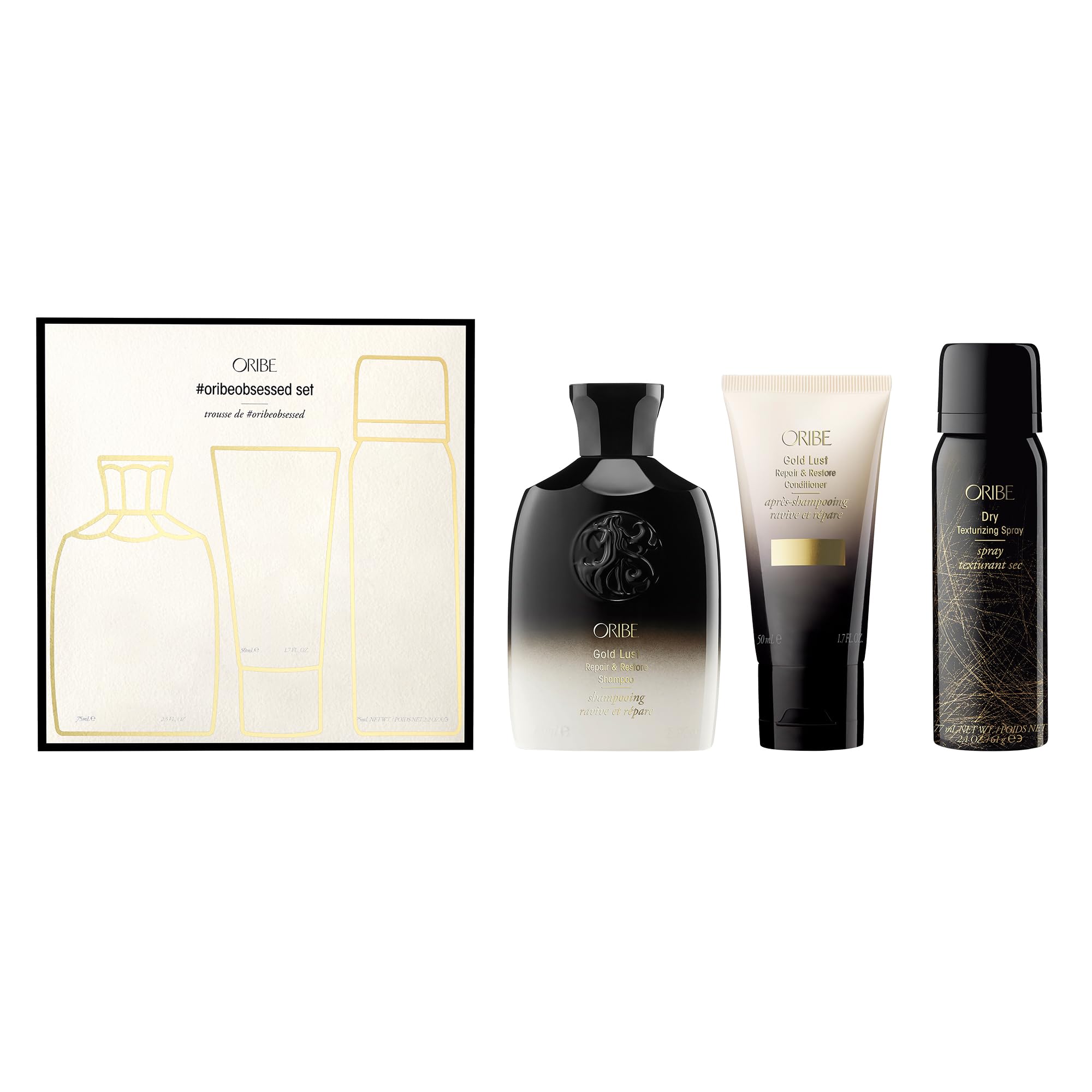 Oribe Obsessed Set - Gold Lust Shampoo, Conditioner & Dry Texturizing Spray