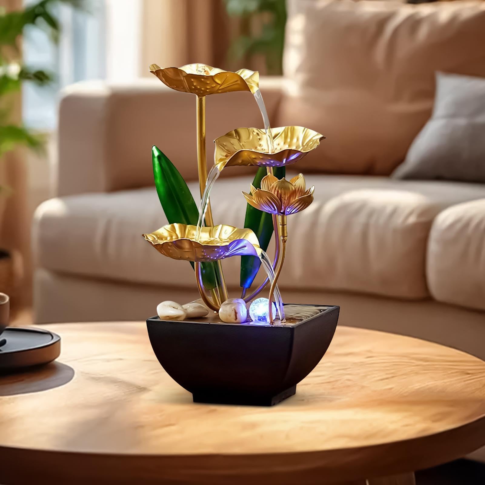 Pequeña fuente interior de agua Lámpara relajante zen serena mini para mesa | Fuente De Agua Relajante Para Escritorio Sonido relajante , luz suave, meditación para salón, oficina, hote