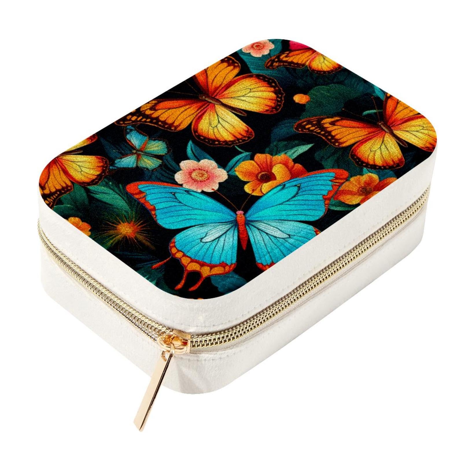 Boîte à bijoux de voyage portable fille - Petit coffret zippé imprimé papillon