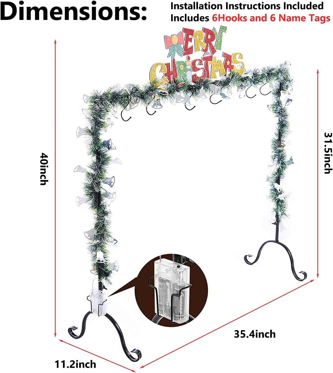 Lighted Metal Christmas Stocking Holder Stand for Floor with 6 Hangers Grey Merry Christmas Free Standing Stocking Rack