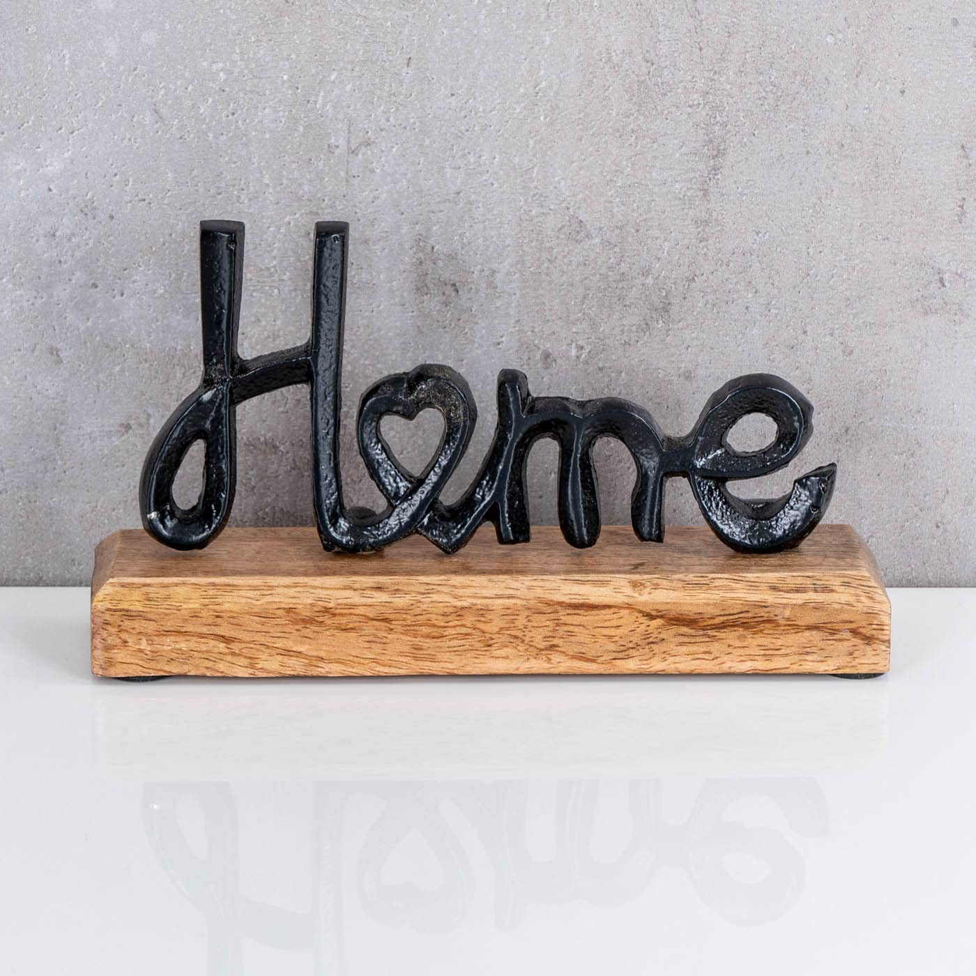 levandeo Espositore Home H11 cm, scritta nera in metallo, legno di mango, decorazione da tavolo, decorazione per la casa