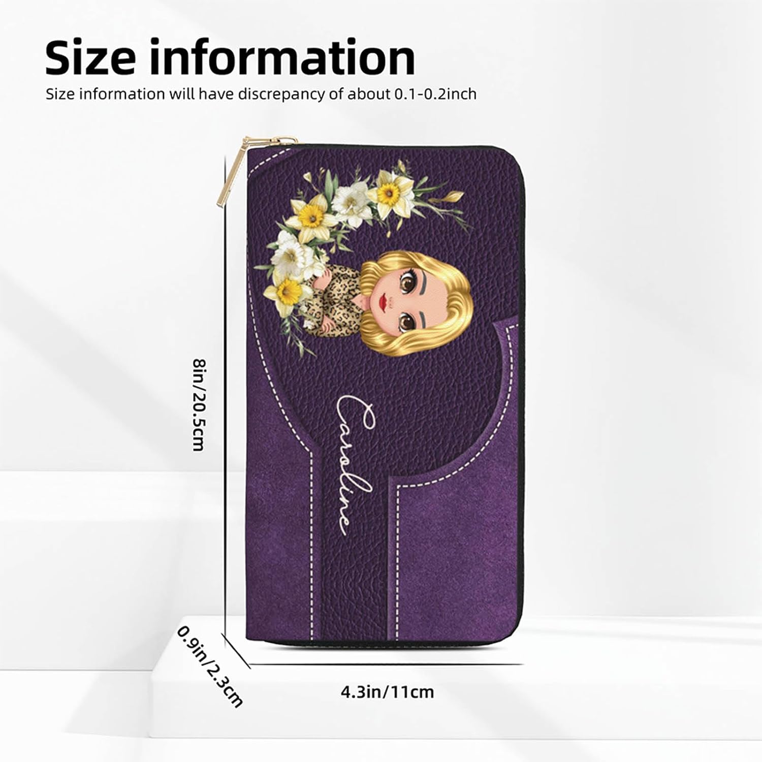 callie Personalized Wallet for Women, Customized Birth Flower Wreath Cartoon Character with Name on Card Holder Wallet Leather Wallet, Mother‘s Day Birthday Gift for Her