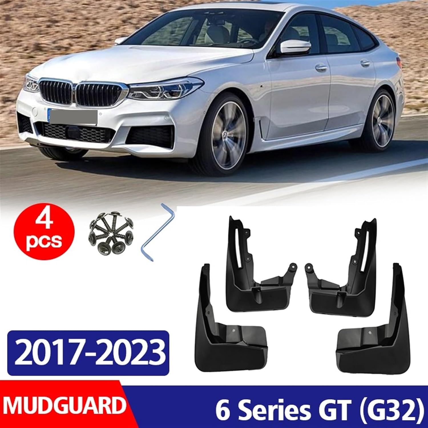 Front Rear 4pcs Compatible for BMW 6 Series GT G32 630i 640i 620i 2017-2023 Mudguard Fender Mud Flaps Guard Splash Car Accessories, Black