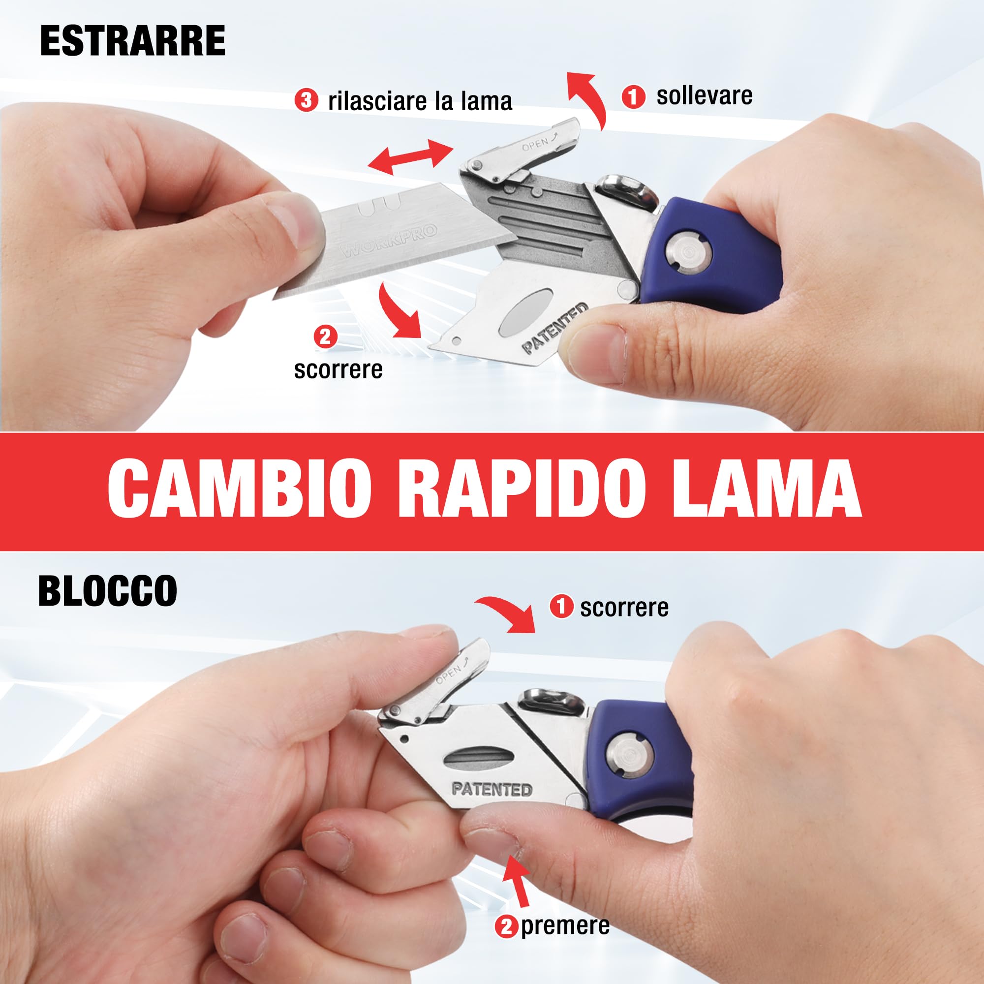 WORKPRO Coltello Cutter Multifunzione Taglierino Tascabile con Cambio Rapido 5PC Lame di Ricambio