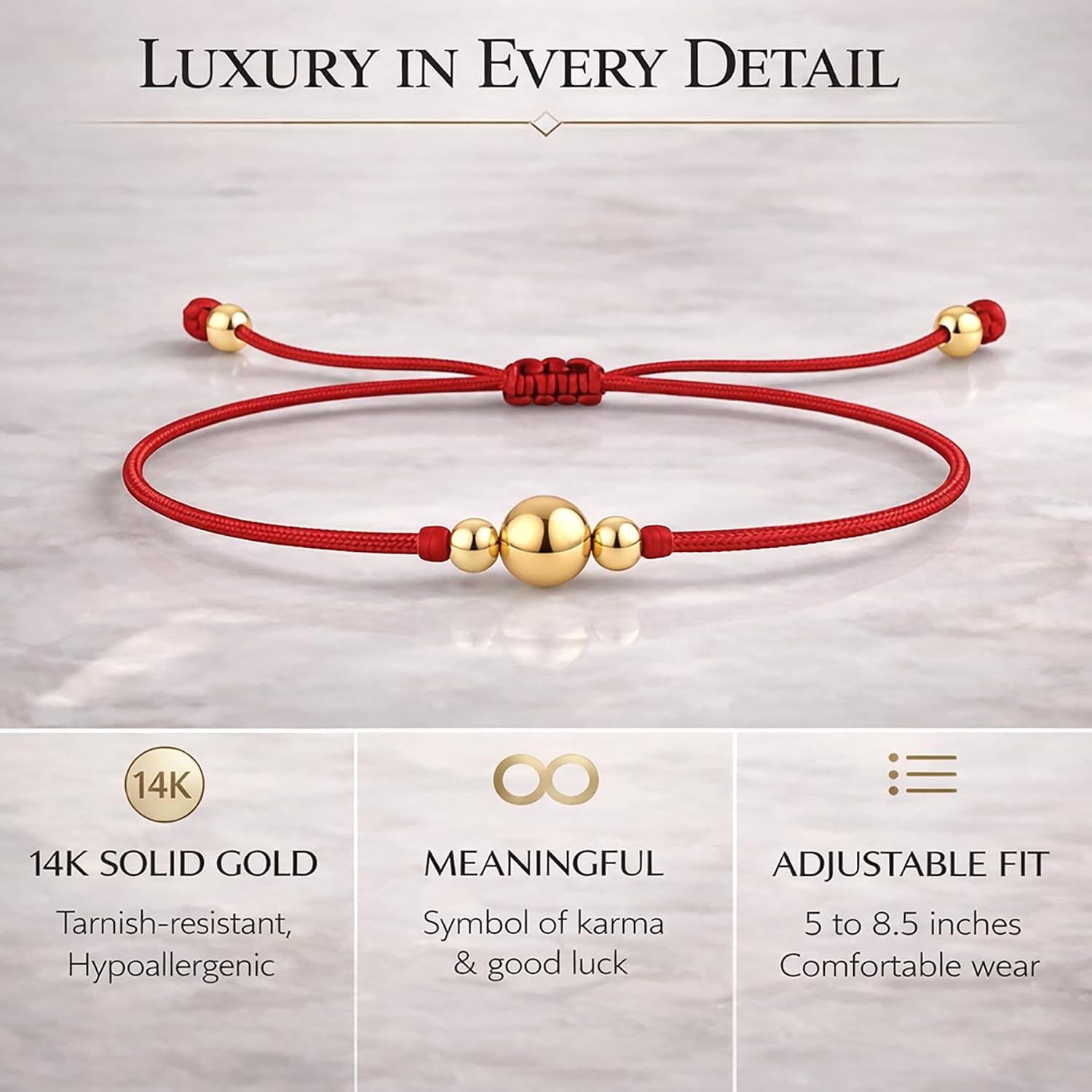 inBLISS 14K Solid Gold Red String Bracelet for Women, Men, Girls, Boys | Kabbalah Jewish Good Luck Protection Bracelet | Beaded Ball Bracelet Red Cord Friendship Bracelet