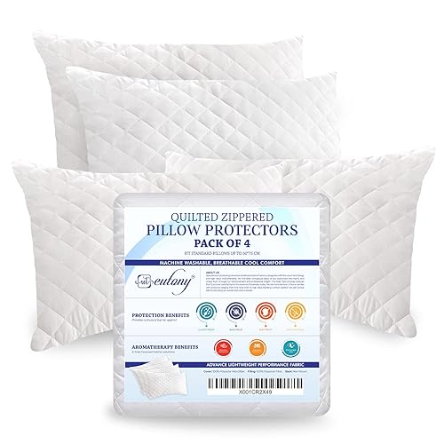 Eutony Pillow Protectors 4 Pack Quilted Zipped - Ultra Luxe