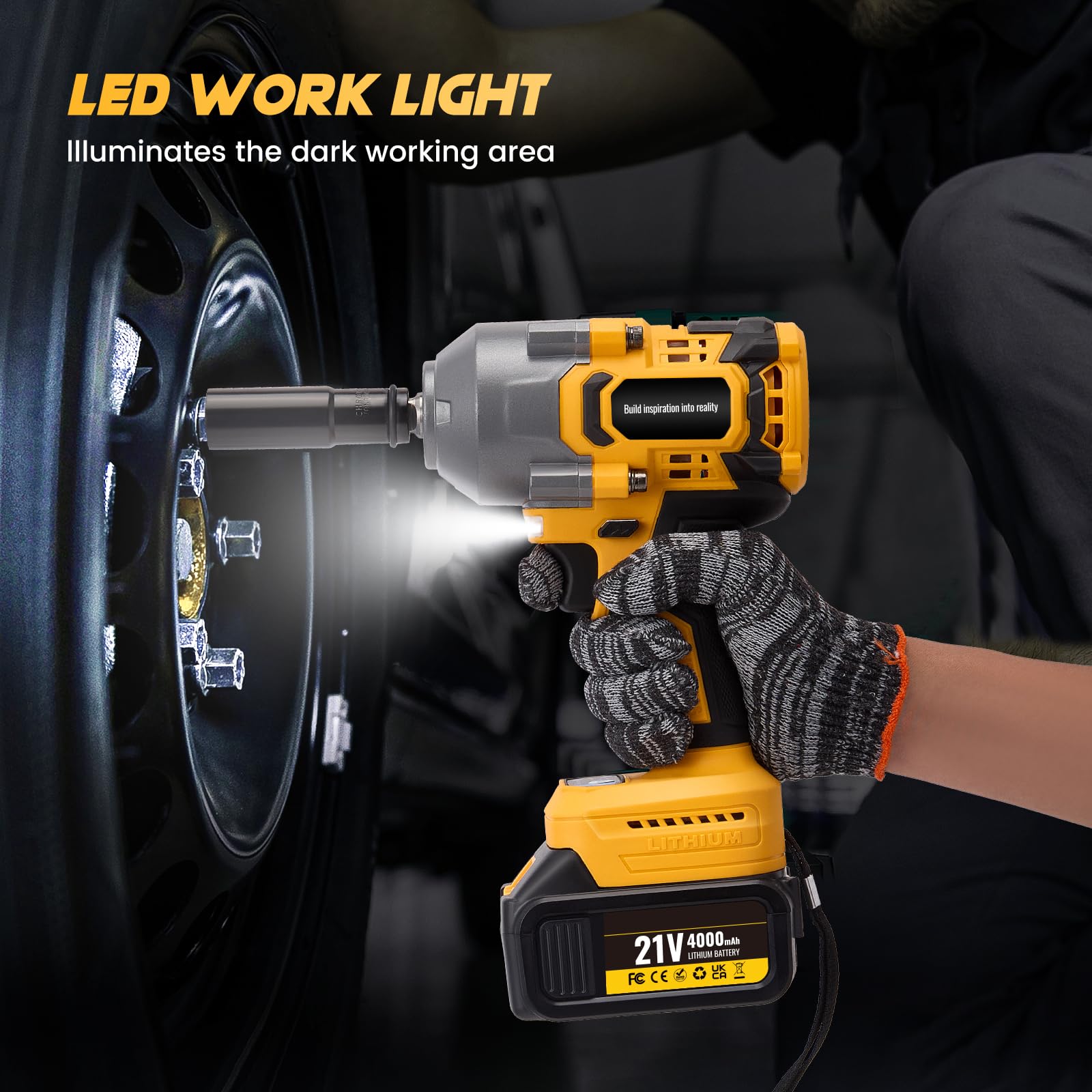 1200NM 1/2'' pistola de impacto bateria 21V 3000RPM atornillador de impacto 2X 4.0Ah batería llave de impacto de alto par Nivel de 3 velocidades para coches, DIY, autocaravanas,cortacéspedes