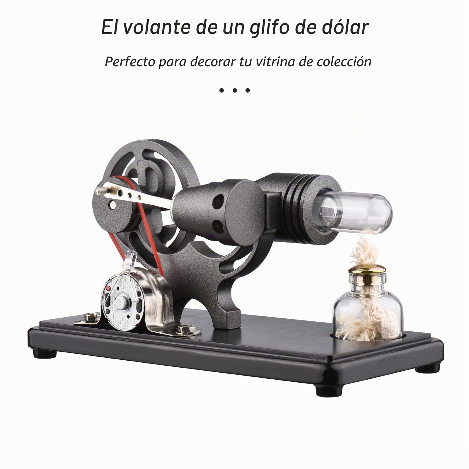 Bisofice - modelo de motor Stirling de aire caliente con luz LED, diseño de volante de inercia, experimentación científica, educativo DIY para profesores y adultos, negro