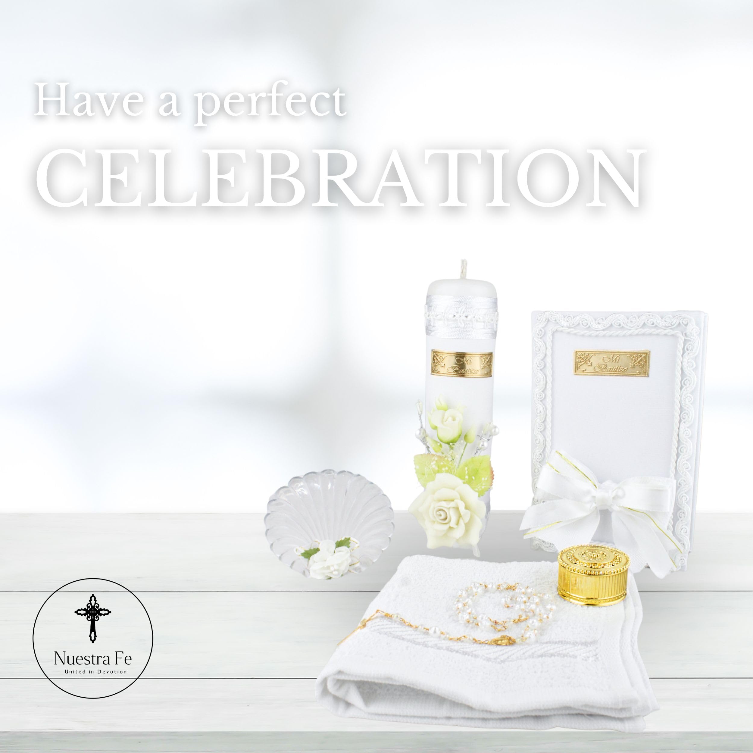 Nuestra Fe Juego de 5 velas de bautismo para niños y niñas, velas para bautizo, vela de bautizo para niño, vela para bautizo de niña, juego de velas católicas para bautizo, Biblia