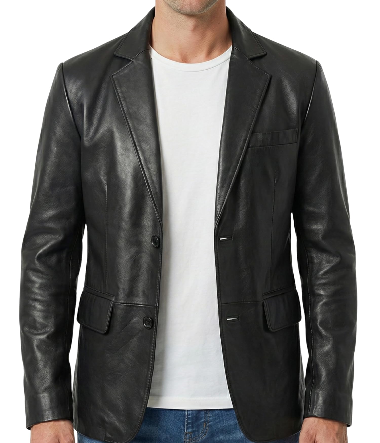 Decrum Mens Blazer Style Real Lambskin Leather Jacket for Office Wear