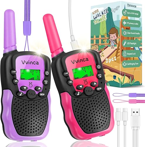 Miniatura 16 de Walkie Talkies para niños, juguete recargable de largo alcance para regalo para edades de 3 4 5-7 8-12 años, niña niño con 22 canales, radio de 2