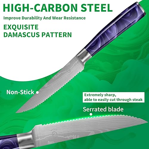 Miniatura 3 de FULLHI Juego de cuchillos de cocina de 14 piezas, cuchillos de chef con bloque y afilador, juego de cuchillos de cocina, mango multicolor, regalos