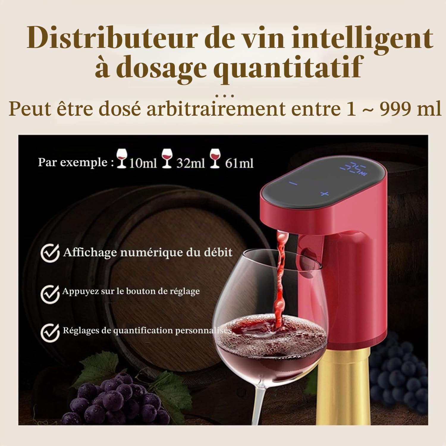 Sipvault – Distributeur intelligent de liqueur, décanteur de vin électrique, quantité réglable pour l'alcool (noir)