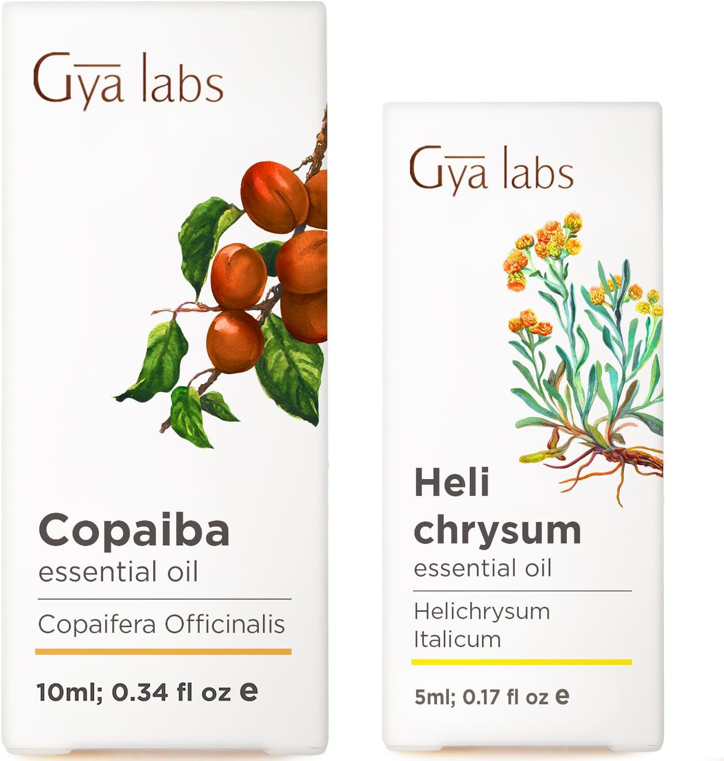 Copaiba Oil (0.34 fl oz) & Helichrysum Essential Oil (0.17 fl oz) Set - Aromatherapy Grade Essential Oils Set