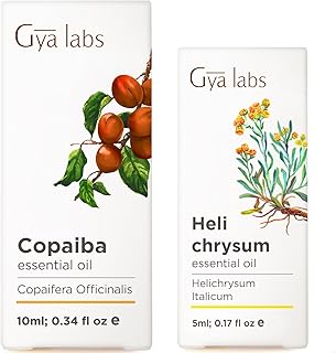 Copaiba Oil for Diffuser (0.34 fl oz) & Helichrysum Essential Oil for Skin (0.17 fl oz) Set - 100% Natural Aromatherapy Gr...