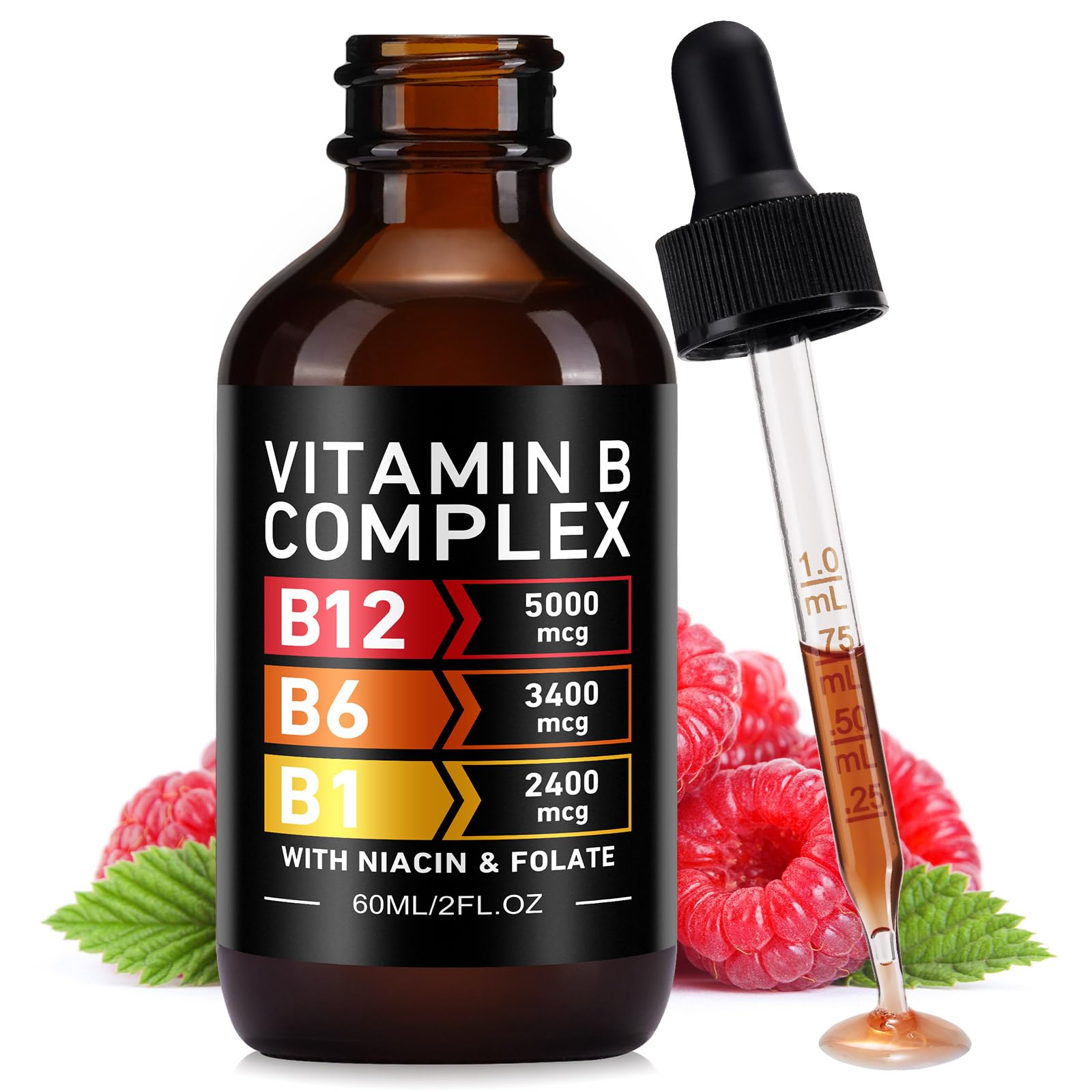 Vitamin B Complex Liquid Drops - Sugar Free B12 5000mcg - 60ml