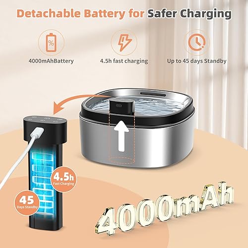 Miniatura 6 de DRLWXYSJ - Fuente de agua inalámbrica para perros y gatos, acero inoxidable, 7L230 oz1.8 G, fuente de agua inalámbrica ultra silenciosa para