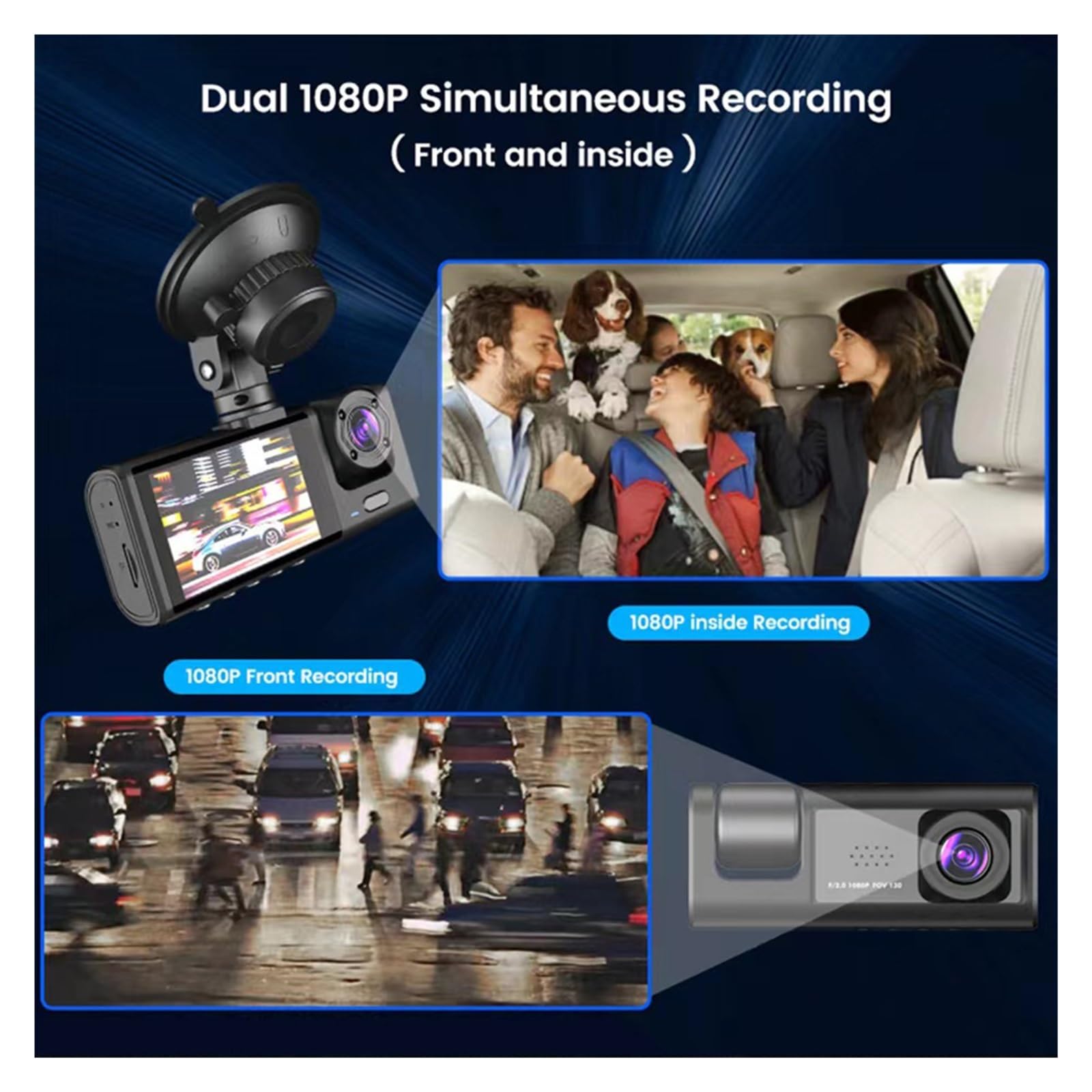 Enregistreur Vidéo De Voiture HD 1080P Enregistrement en Boucle Enregistreur De Données Automobile À 3 Objectifs Caméra Vidéo Automatique Grand Angle De 170 Degrés avec Capteur G (Color : 2 Camera)