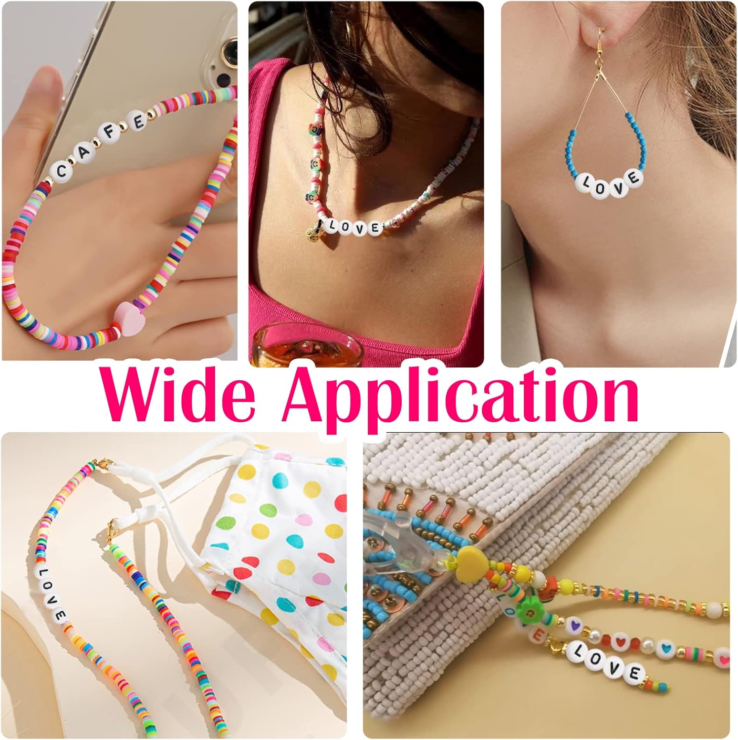 TOAOB 100pcs Vowel Letter Beads 4x7mm White Acrylic Alphabet Beads Individual Black Round Letter E Bead for DIY Friendship Bracelets Necklaces Keychains Jewelry Making - Image 7