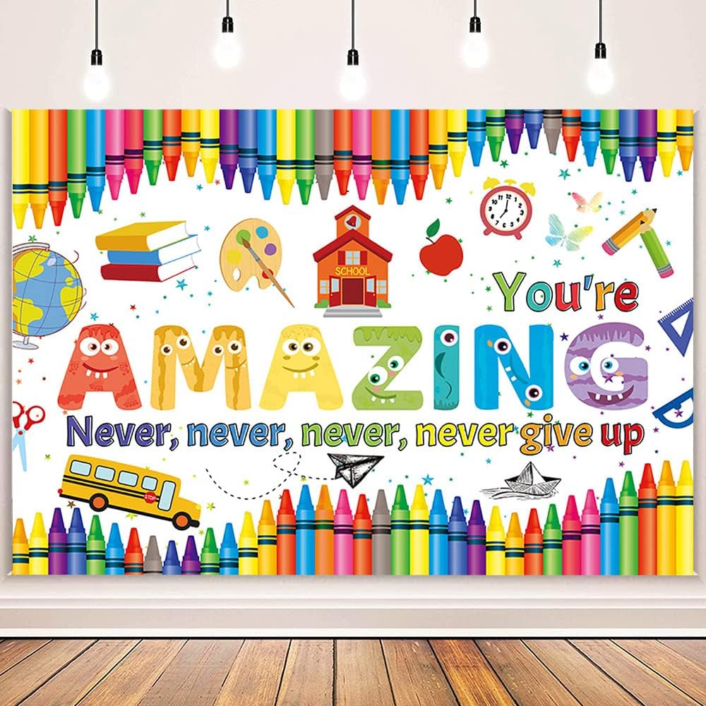 MEHOFOND 8x6ft Welcome Back to School Backdrop Banner Inspirational Back to School Decorations Background Backdrop First Day of School Backdrop for School Board Party Banner Photo Booth Studio