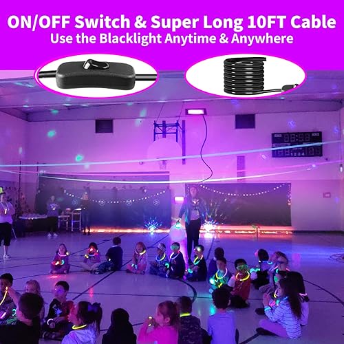 Miniatura 3 de Paquete de 2 luces LED negras mejoradas de 200 W con cable de 10 pies, luz de inundación de luz negra impermeable IP66 para exteriores con