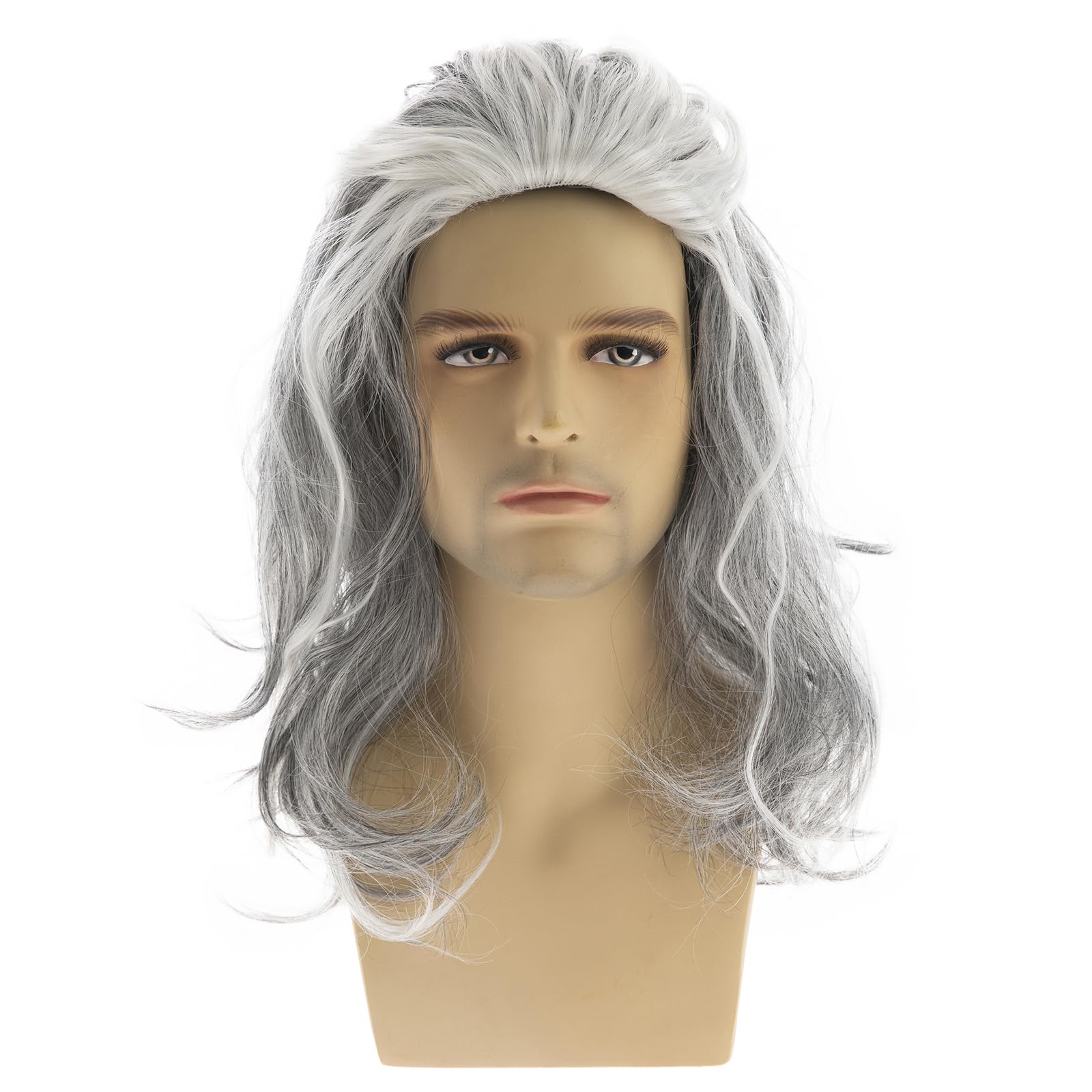 Dsimeig Long Wavy Grey Wigs for Men Synthetic Heat Resistant Cosplay Halloween Costume, 22.5 inches - Image 2