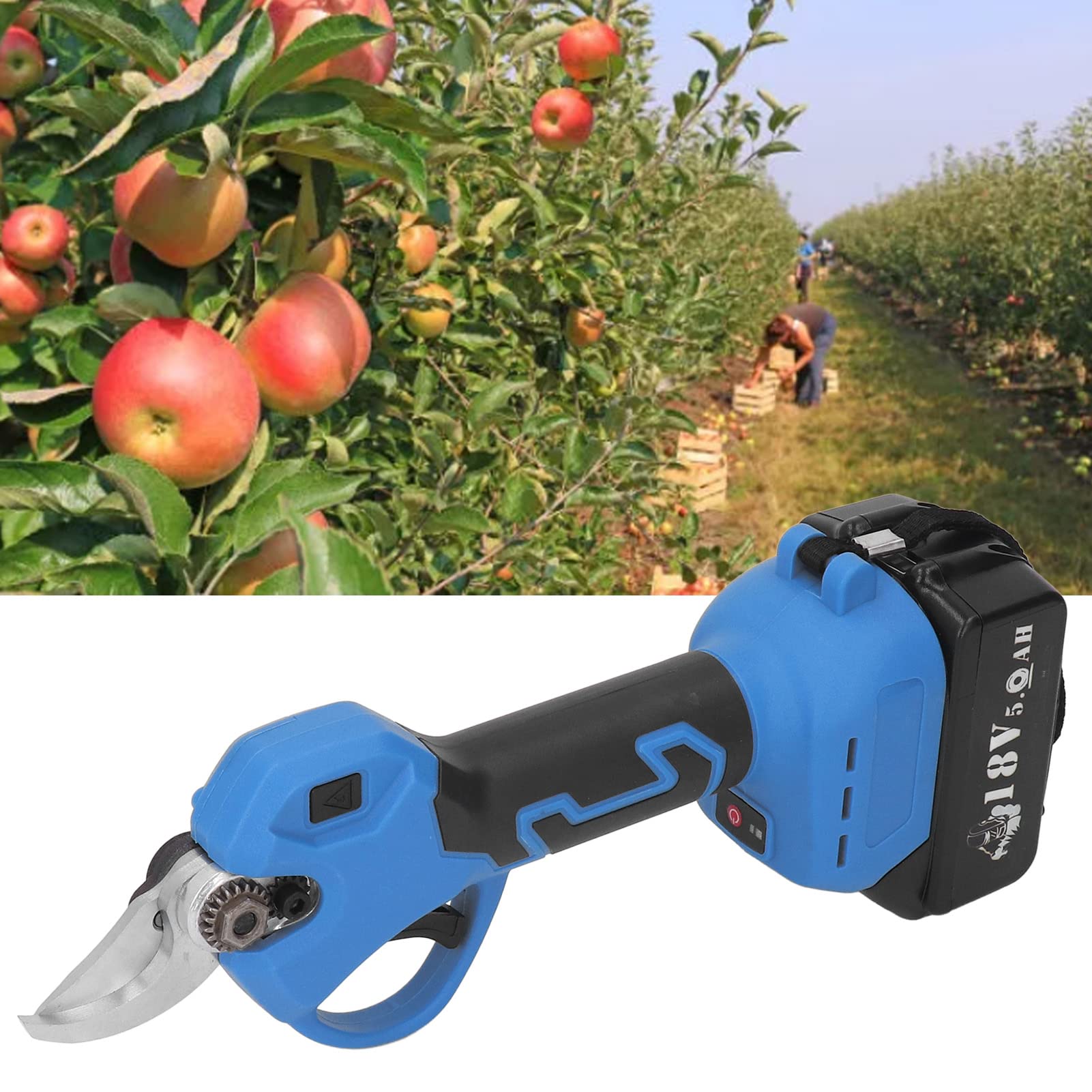Cizallas de poda eléctrica inalámbricas con cortador de acero al carbono, 4300/min Motor sin escobillas para huertos de jardines, cortador de ramas ergonómicas de mango de ABS