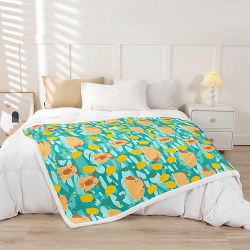 Miniatura 2 de Manfei Capybara - Manta de cama de roedores de América del Sur para niños y niñas, decoración de habitación, bonita manta naranja animal para sofá,