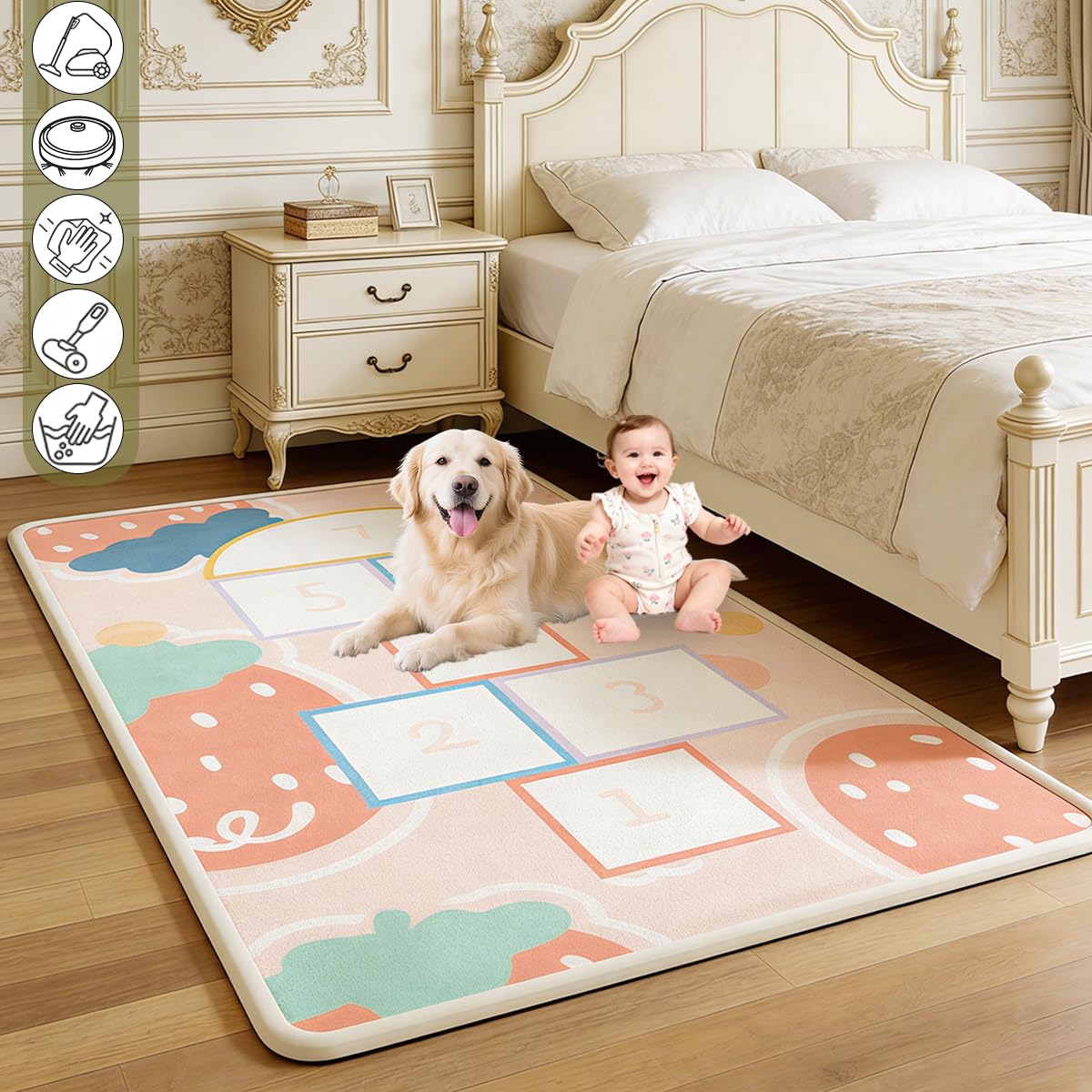 Tappeto Morbido Bambini Spessa 2.5 CM, Antiscivolo, Tappeto Neonato Gattonamento, Pelo Corto Tatami Tappeti Salotto, Camera da Letto, Bambini Cameretta 180 x 180 cm