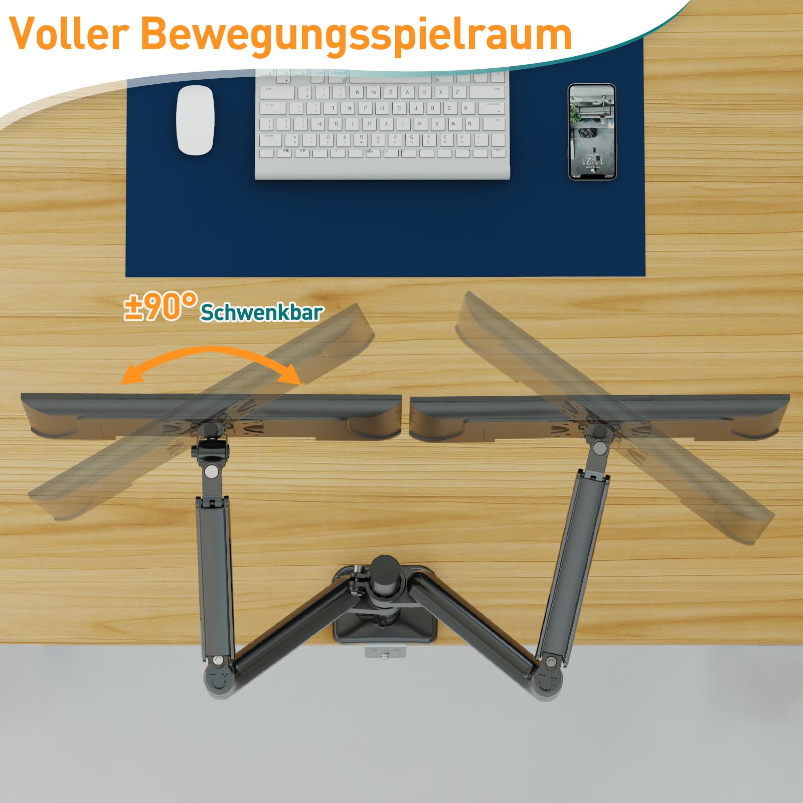 ELIVED Soporte para 2 monitores para monitor de 13-32 pulgadas con VESA 75/100 | EV6032 - Muelle de gas (2 soportes, giratorio 360°, 9 kg/brazo, altura regulable)