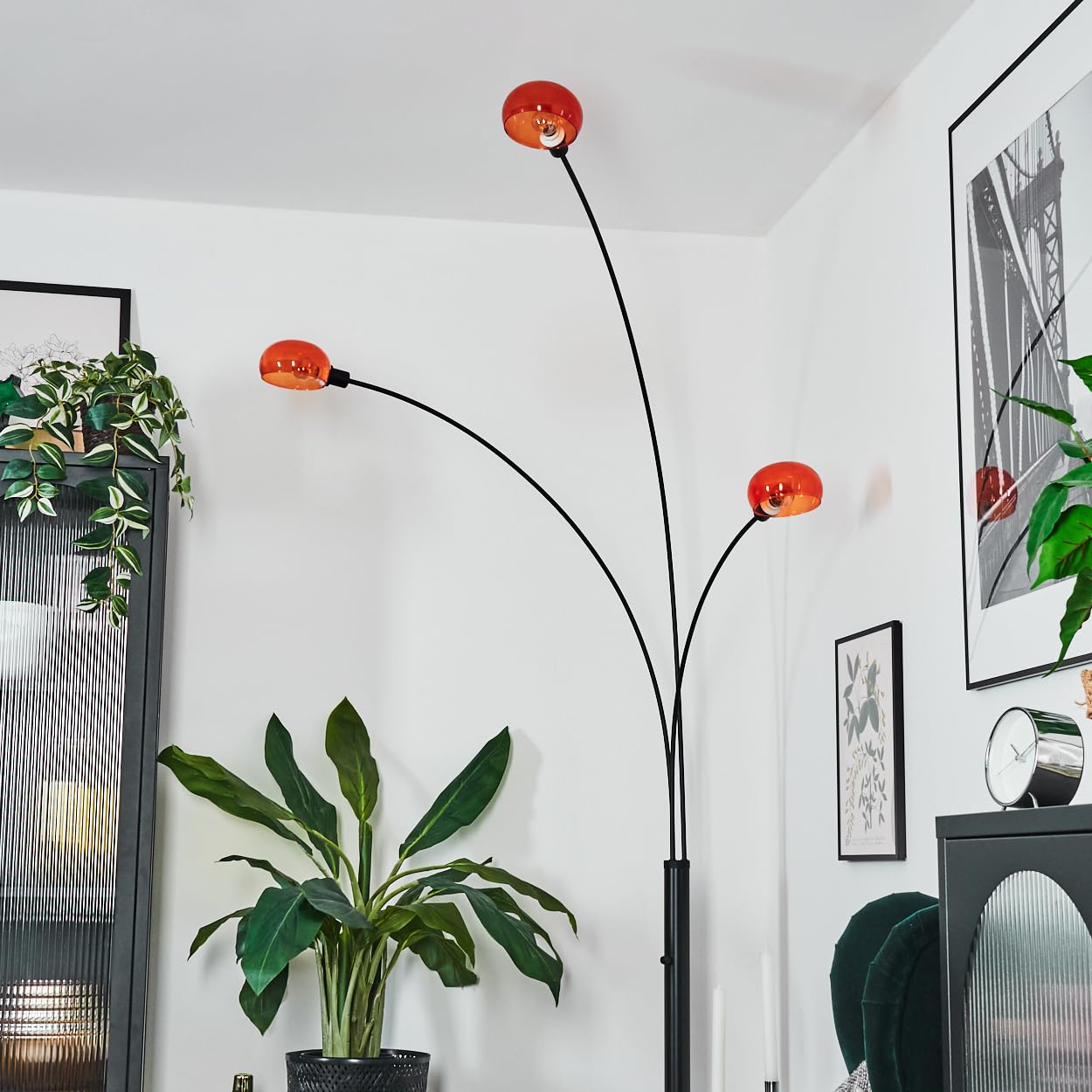 Lampadaire HOFSTEIN Nikkala, lampadaire en métal noir/orange avec pied en marbre, lampe réglable au design rétro/vintage, interrupteur sur le boîtier, E14, salon, chambre à coucher, bureau