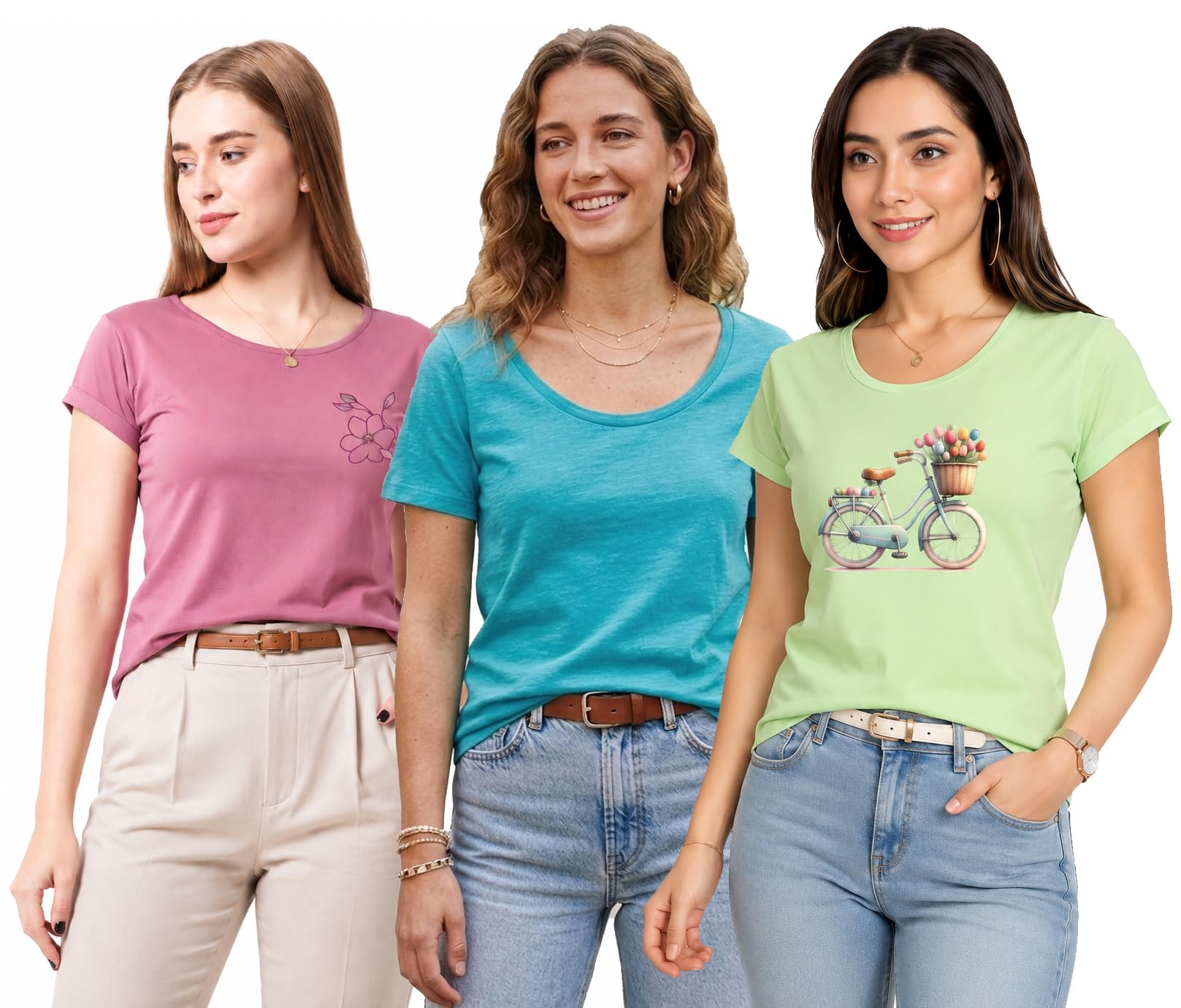 nivik Combo of 3 Printed, Round Neck, Short Sleeve, Casual wear, Cotton T-Shirts for Women-picture-39