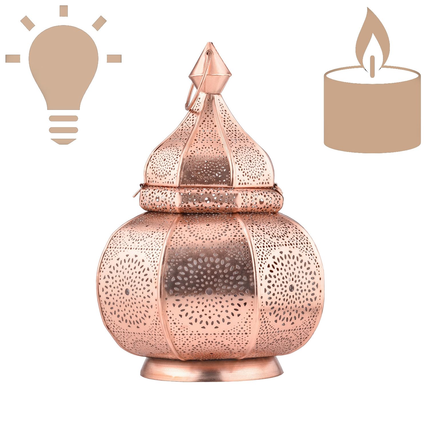Marrakesz lampa i latarnia w jednym z metalu o wielkości 30 cm | lampa stołowa Lamisa miedziana jako orientalna dekoracja